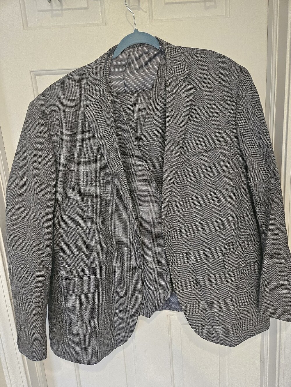 Men's Gray Glen Plaid 3 Piece Suit Jacket with Matching Vest And Pants